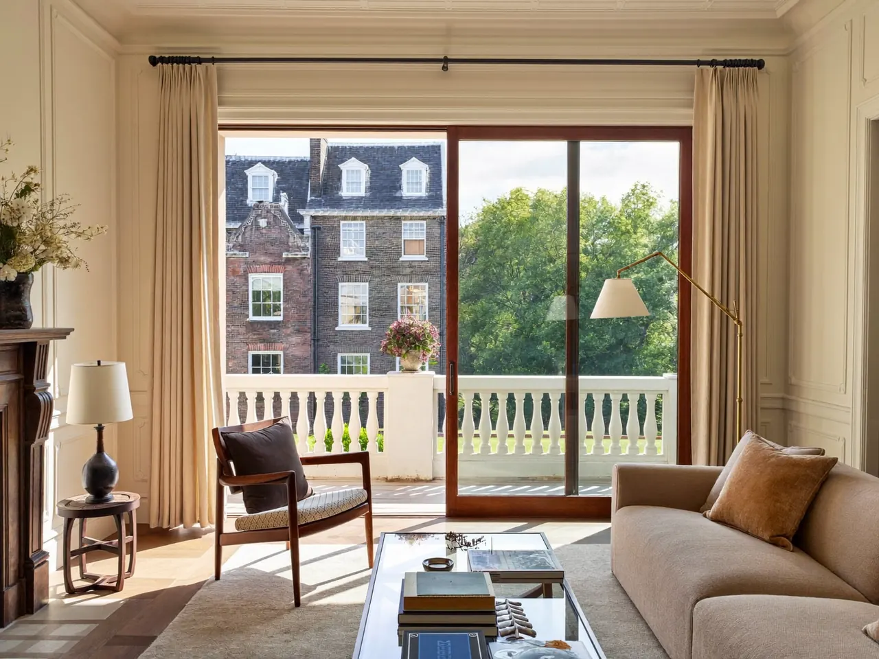 Interior of a period room with a double glazed sash window