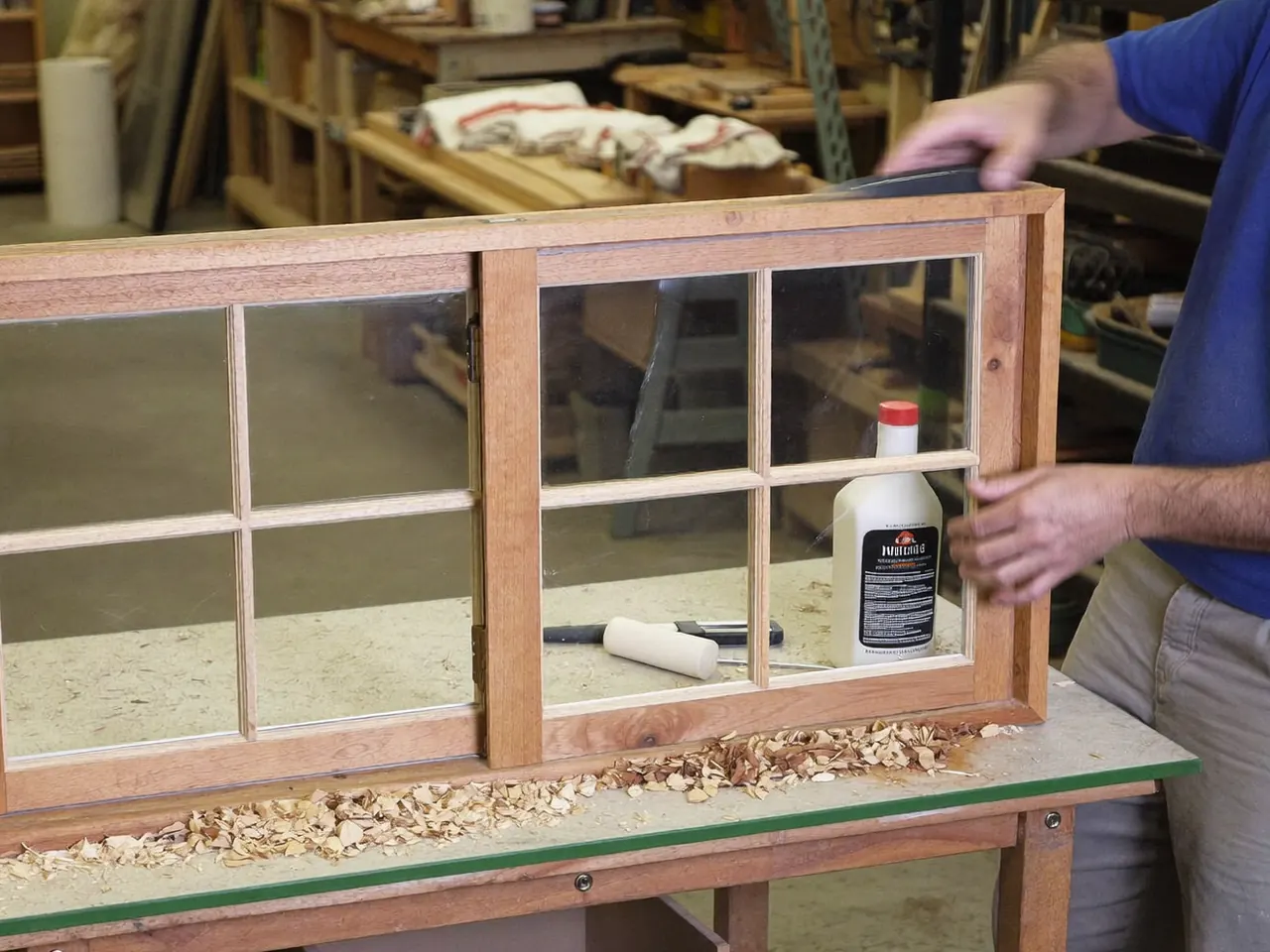 A weathered timber sash window being assessed for repair